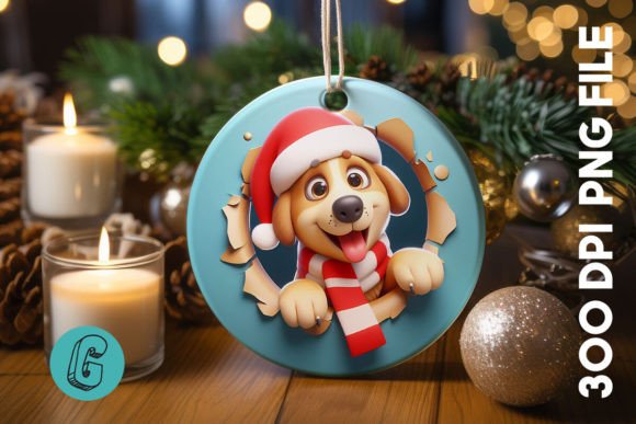 Cute Dog Christmas Ornament Front 30 Graphic for Holiday Illustrations