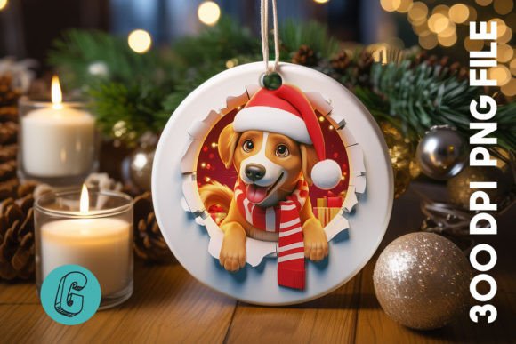 Cute Dog Christmas Ornament Front 34 Graphics for Brands