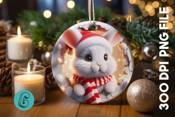 Rabbit Christmas Ornament Front 04 Graphics for Illustrations