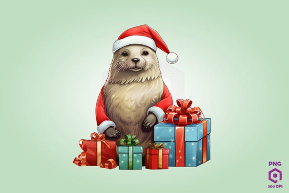 Seal with Christmas Gifts: A Festive Wildlife Graphic for Crafters