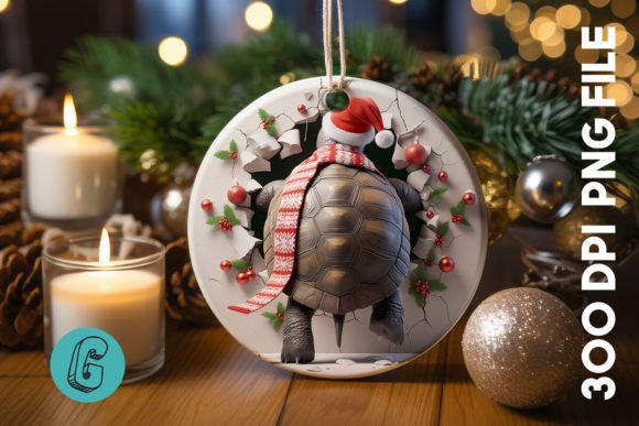 Turtle Christmas Ornament Graphics for Festive Crafting